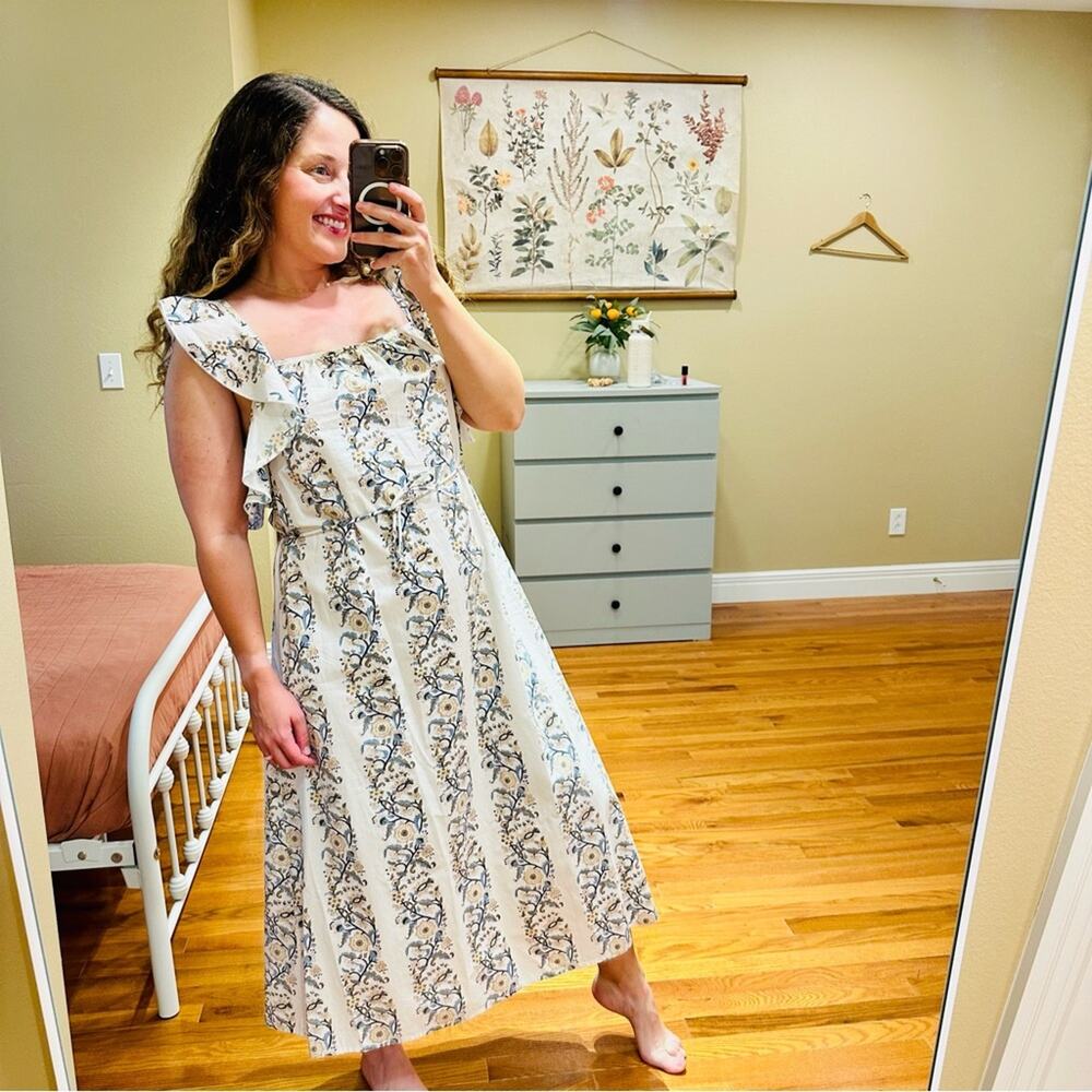 Tuckernuck Hannah Artwear White Blue Floral Block Printed Maxi Dress 1 S/M